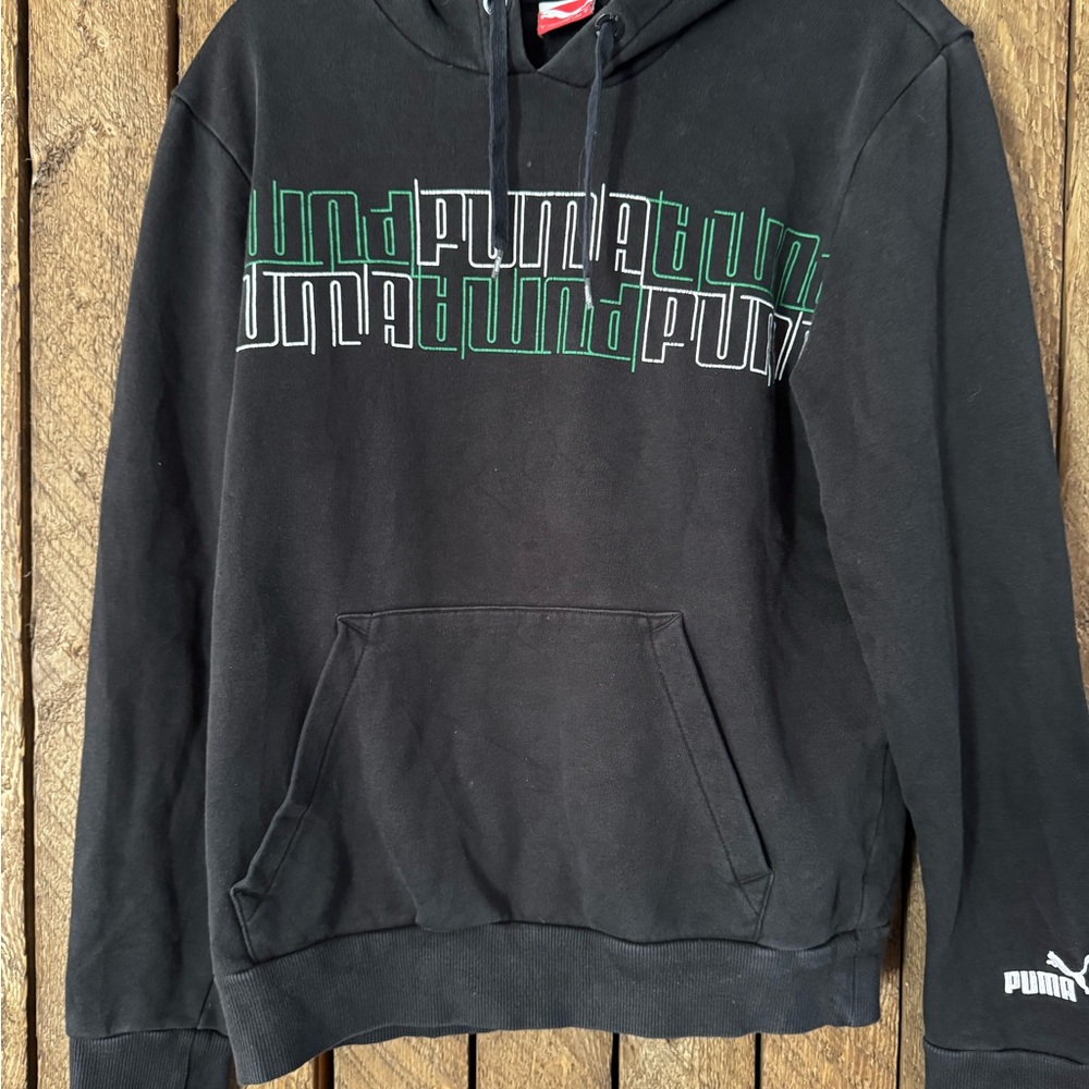 Puma Black and Green Graphic Hoodie Sweatshirt